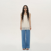 宽松显瘦长裤 林乔芝2025年夏季 气质阔腿休闲裤 浅蓝色牛仔裤 薄款