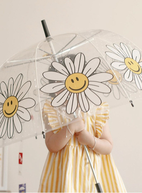 韩国ins儿童向日葵透明PVC雨伞宝宝可爱拍照波点花朵长柄雨伞