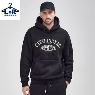 欧美潮牌印花连帽卫衣男秋冬季2025新款休闲百搭加绒加厚宽松外套