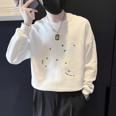 高级感刺绣无帽卫衣男春秋季潮流