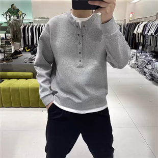 2025新款黑色假两件卫衣男春秋季男装痞帅休闲男士打底上衣高级感