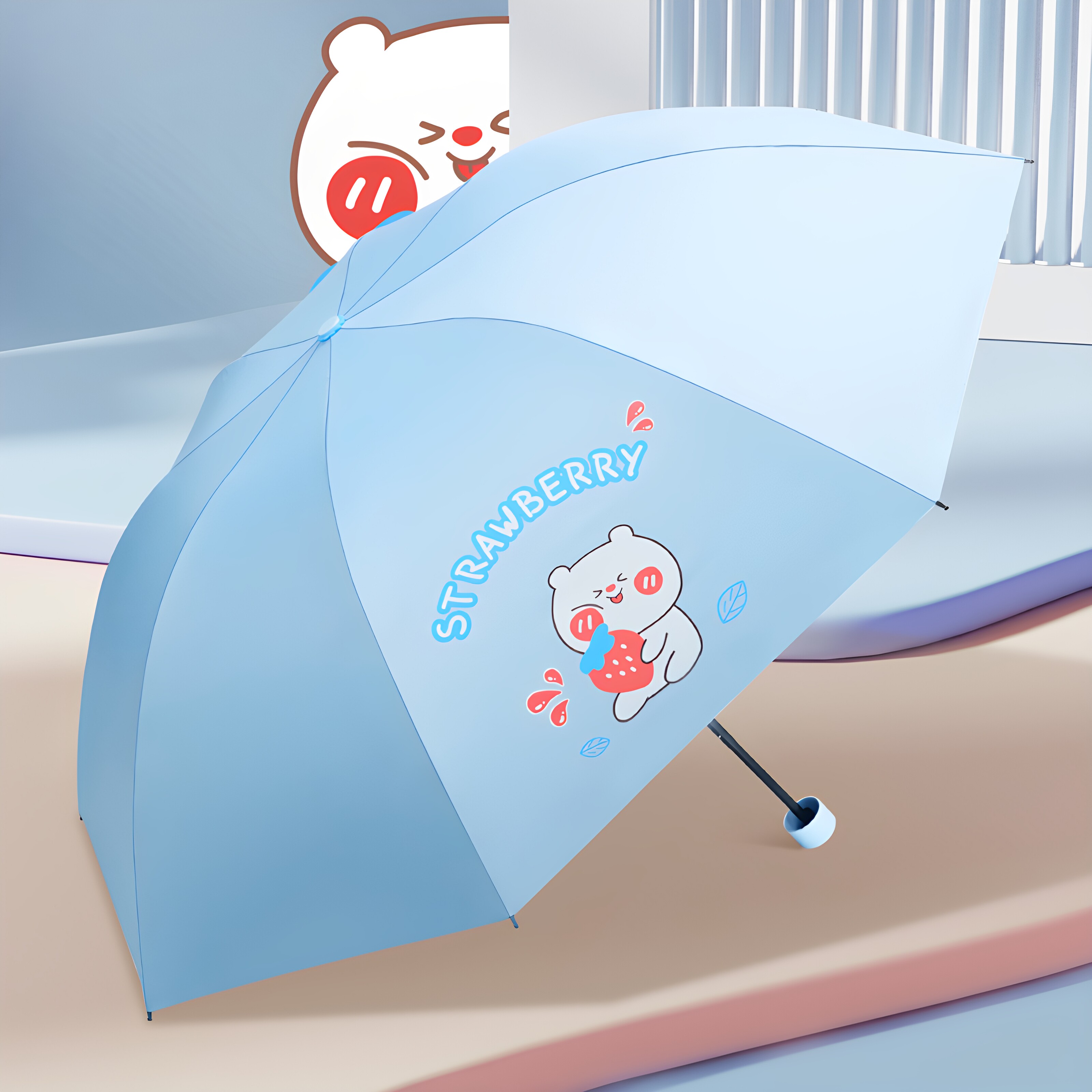 红叶小熊手动折叠防晒晴雨伞图片