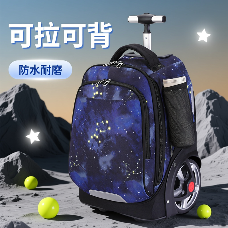 拉杆书包中学生大容量大轮子可爬楼梯小学生男女孩行李箱防水静音