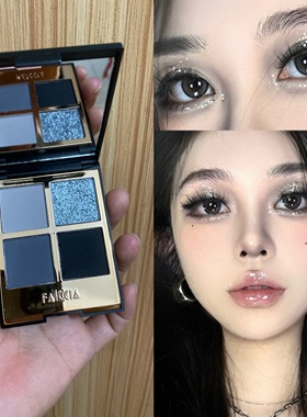 2025超火黑色烟熏妆眼影盘高级感大地棕四色爆闪银灰紫色日常淡妆