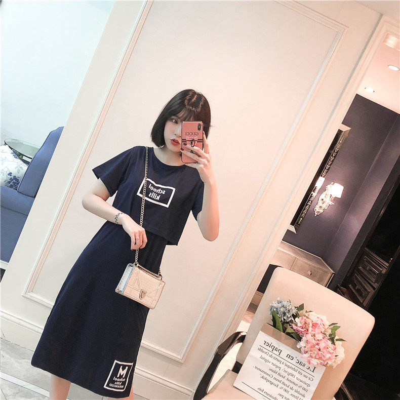 여름 순면 트렌디 산모 투웨어 임신 산후 수유 티셔츠 원피스 루즈한 대형 수유복