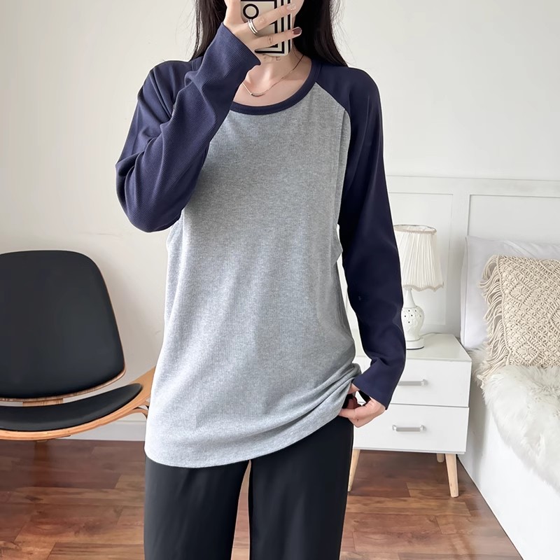 哺乳上衣春秋季新款纯棉宽松孕妇长袖产后打底衫月子服大码喂奶服