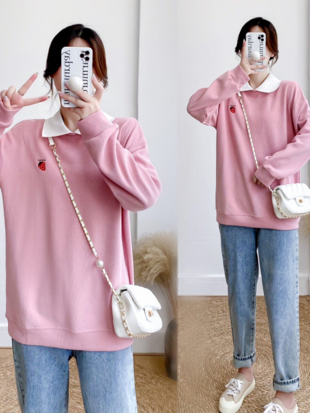 외출용 페이크 투피스 수유복 핫한 엄마 스타일 가을옷 넉넉한 사이즈 루즈하고 날씬해 보이는 트렌디한 엄마 산후 봄 가을 수유 맨투맨