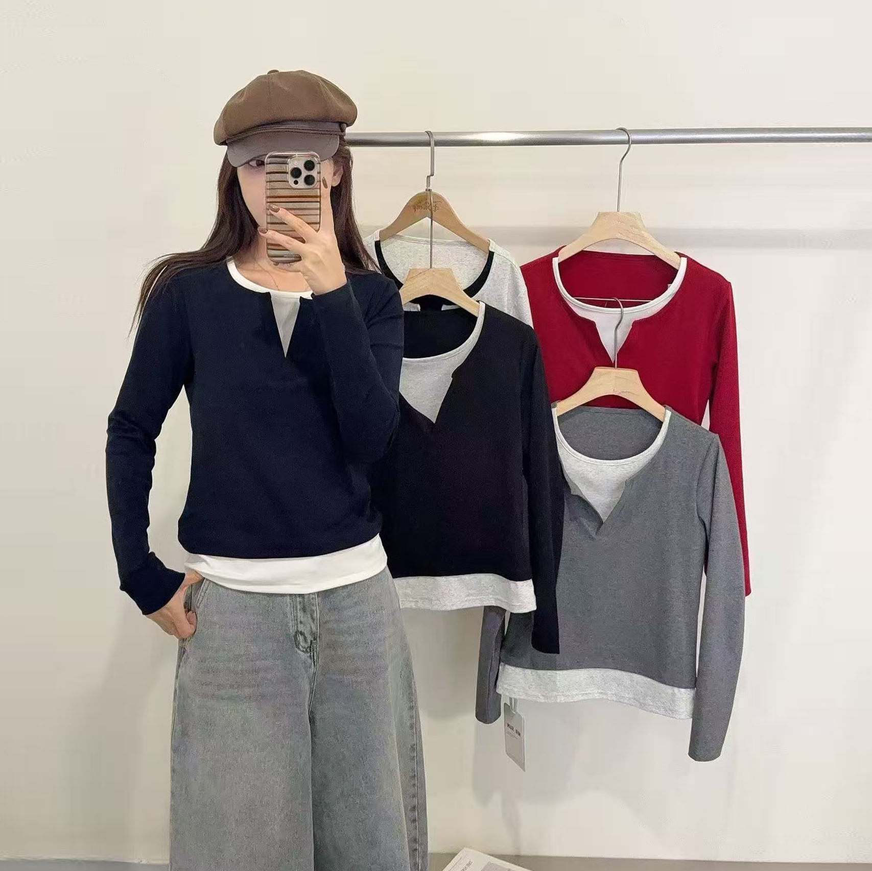 打底衫女内搭可外穿洋气大码胖mm遮肚子小个子纯棉春季假两件T恤