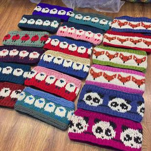 尼泊尔手工羊毛毡卡通小羊提花针织发带围脖加绒男女保暖防风