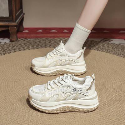 鞋子女款2025新款秋季网面厚底增高老爹鞋软底防滑运动鞋女鞋