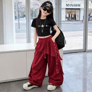 设计感女童爵士韩版短袖潮时尚修身工装裤街舞夏季套装速干美式酷