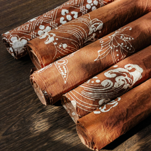 手工柿染布料纯棉蜡染土布 门帘茶席diy面料 植物草木染粗布新中式