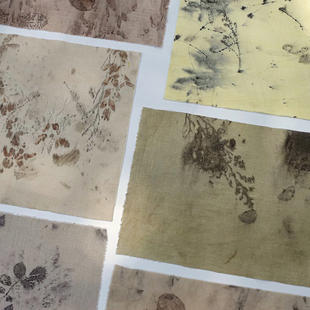 二三米植物拓染棉麻小布片零碎料刀口布 手工diy拼布装饰画布料