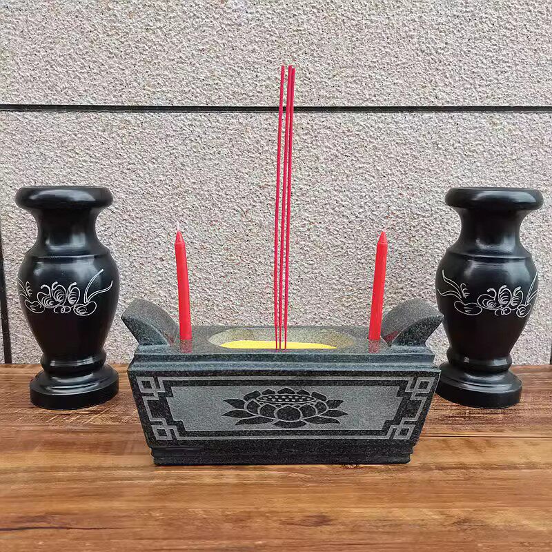 户外祭祀青石花瓶带孔香炉蜡烛台