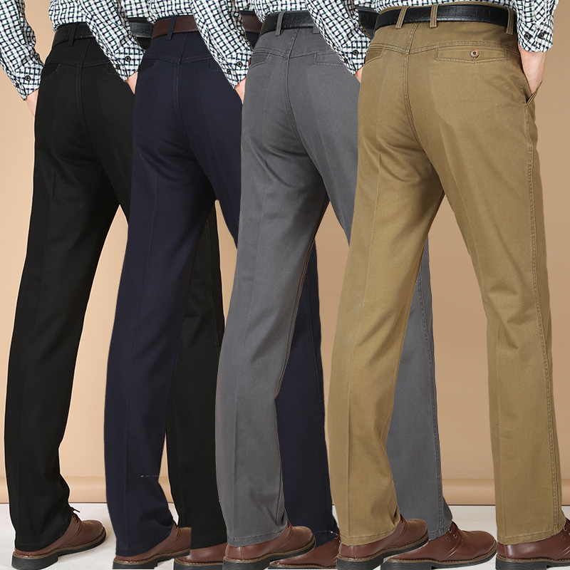 中年男士秋冬厚款休闲裤中老年人纯棉长裤爸爸加绒男裤子40-50岁