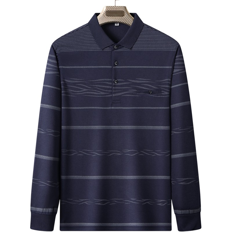 爸爸春装长袖t恤男士中老年人春秋季宽松爷爷上衣中年男装polo衫