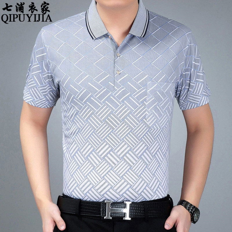 中老年男士短袖T恤夏季中年人纯棉体恤衫爸爸装翻领宽松大码夏装|msdalam kategori Pakaian Lelaki, baju-T - dari Buy2taobao.com untuk memberikan perkhidmatan ejen Taobao profesional membeli