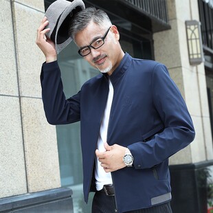 爸爸外套春秋季薄款中年男装夹克衫中老年人男士春装爷爷装上衣服