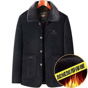 加绒加厚棉袄 棉衣爸爸秋冬装 中年男装 雪尼尔夹克外套中老年人男士