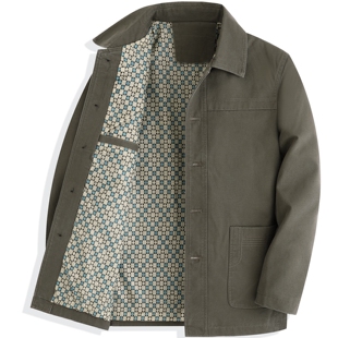 翻领纽扣上衣中老年人爷爷夹克衫 秋装 中年男士 爸爸纯棉外套春秋季