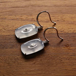 【结缘】现货18K金镶天然A货翡翠耳环高冰方块冰糖通透起荧光