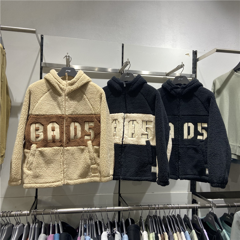 李宁男宽松针织运动服羊羔绒外套