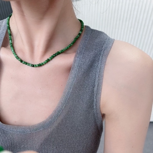 小绿珠短项链花色choker小众baby珠小米珠优雅新国风叠戴通勤项链