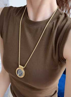 古币大项链中长款毛衣链吊坠可拆卸重工大量感素金颈链vintage蛇