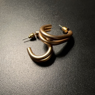 简约复古耳环高级感中古耳圈925银针C形耳饰玫瑰金素金色饰品