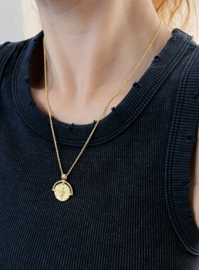 纯银细项链古币复古可拆卸素链金色颈链百搭通勤链925银饰