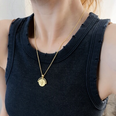 纯银细项链古币复古可拆卸素链金色颈链百搭通勤链925银饰