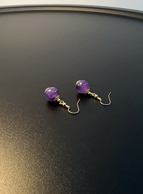 紫水晶耳环新中式优雅国风紫色耳球耳珠