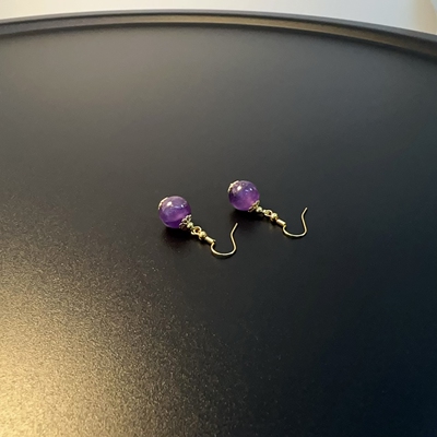 紫水晶耳环新中式优雅国风紫色耳球耳珠