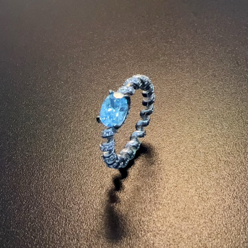 纯银指环蓝色小众925银戒指电话线