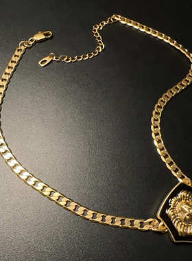 复古链条大项链狮子黑金夸张中古饰品vintage颈链