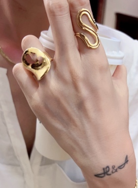 夸张金色戒指复古大戒指简约欧美饰品