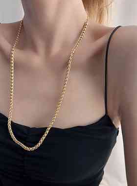 复古素金长项链国王链圆滚麻花蛇骨链复古vintage中古夸张饰品