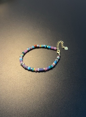 彩色淡粉紫天然石手链珠串多色彩多巴胺小众复古手串百搭夏日配饰