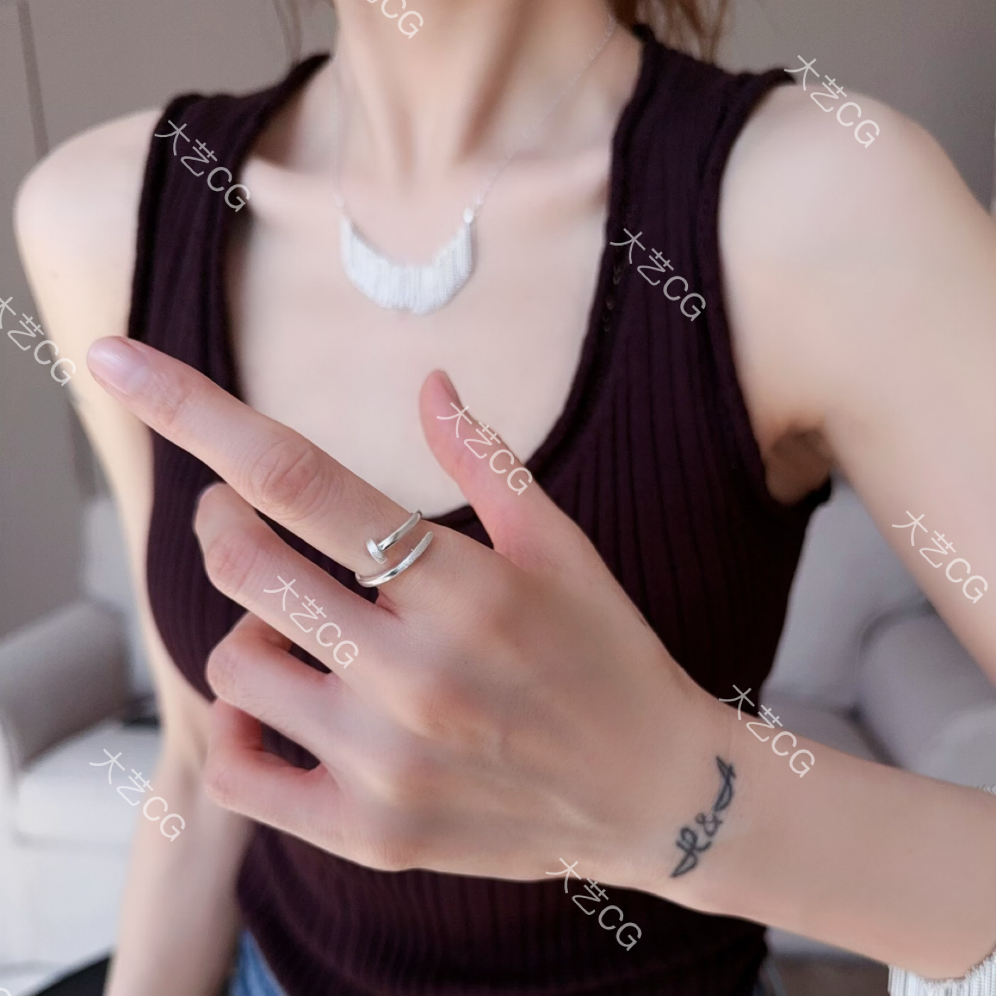 纯银细戒指小众设计感钉子指环多层可调节时尚优雅925纯银配饰