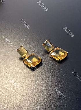 高级感黄色耳环方糖透感复古优雅耳饰