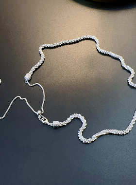 纯银闪项链中长choker个性百搭银饰品925纯银bling颈链