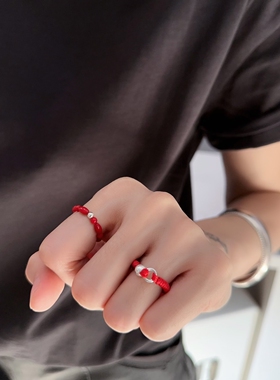 新年红色戒指节日礼物红绳氛围感指环国风潮百搭小众细简约闺蜜饰