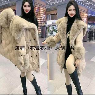 欧货天使之翼2024冬季新款韩版时尚羽绒服女大毛领中长款加厚外套