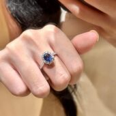 鸽子蛋戒指女欧美风跨境款 轻奢小众满镶气质百搭开口戒