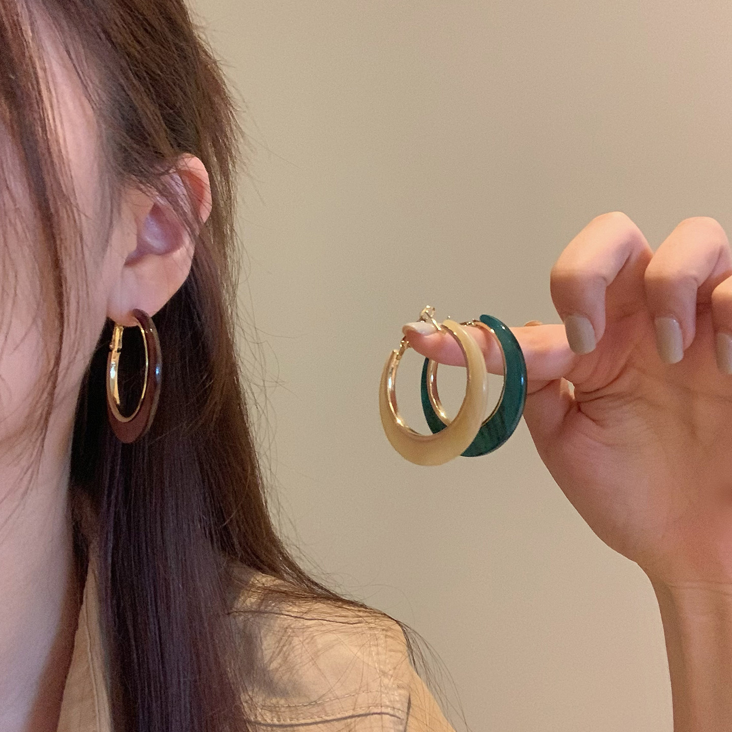 复古美拉德大圈圈耳环女轻奢高级感气质耳圈小众独特素圈耳钉耳饰