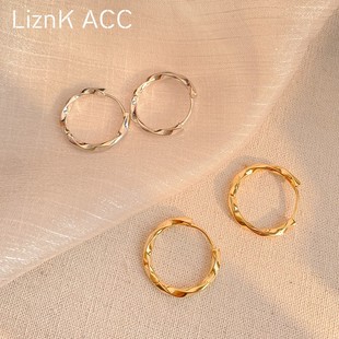 轻奢小众扭曲素圈耳环女百搭气质冷淡风简约耳圈耳钉耳饰