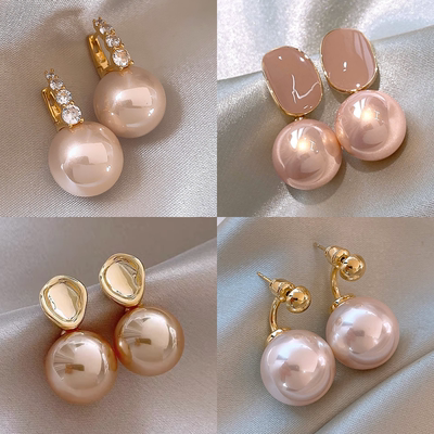 法式高档粉色珍珠耳钉女小众轻奢高级感气质耳环2025新款爆款耳饰