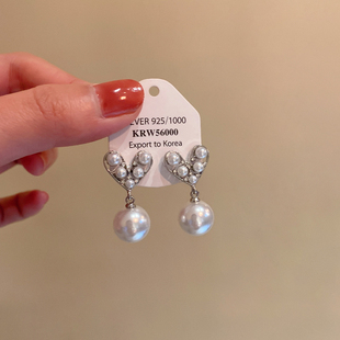 韩系闪锆爱心珍珠耳环女轻奢小众高级感气质大气耳钉独特漂亮耳饰