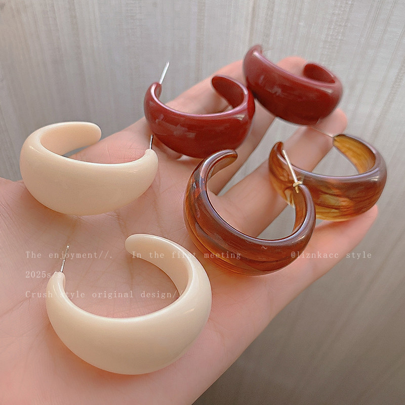 法式c形树脂耳环女新款高级感轻奢耳钉耳圈独特气质耳饰耳坠配饰~