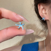 GO海边度假 蓝色海星耳钉女小众设计感2025超火耳环简约气质耳饰